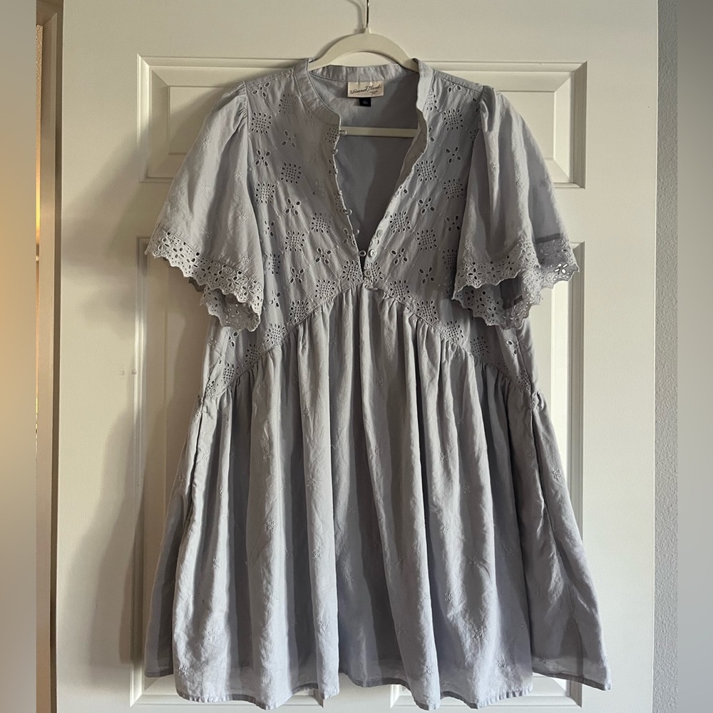 Universal Thread Light Blue Short Sleeve Eyelet Mini Skater Dress